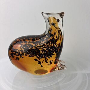 Vintage Seal Paperweight Glass Amber with Brown Inlay Design Murano Style